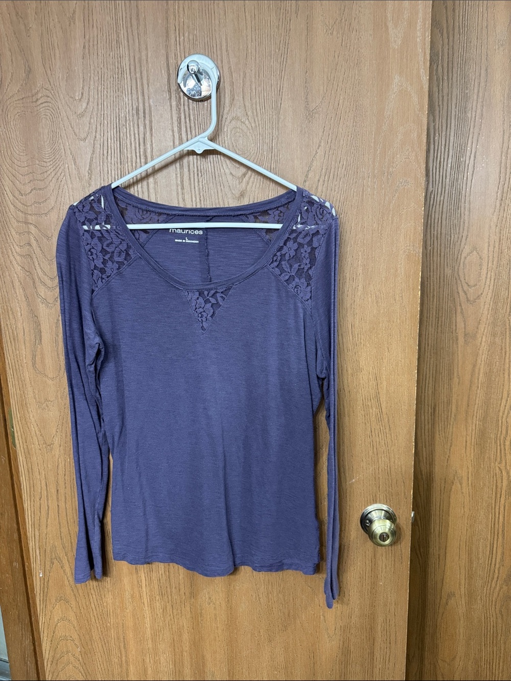 Maurices Deep Purple Lace-Detail Long Sleeve Tee